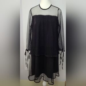 Marc black lace w/lining tiered midi dress, Sz L (PTP 18")